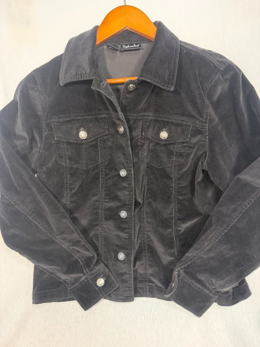 Rafaella Corduroy Jacket 12 Womens Black Trucker Button Front Cotton Shacket